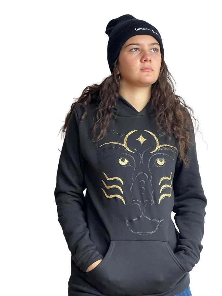 Royal Tiger Unisex Pullover Hoodie-Black/Black&Gold Glitter