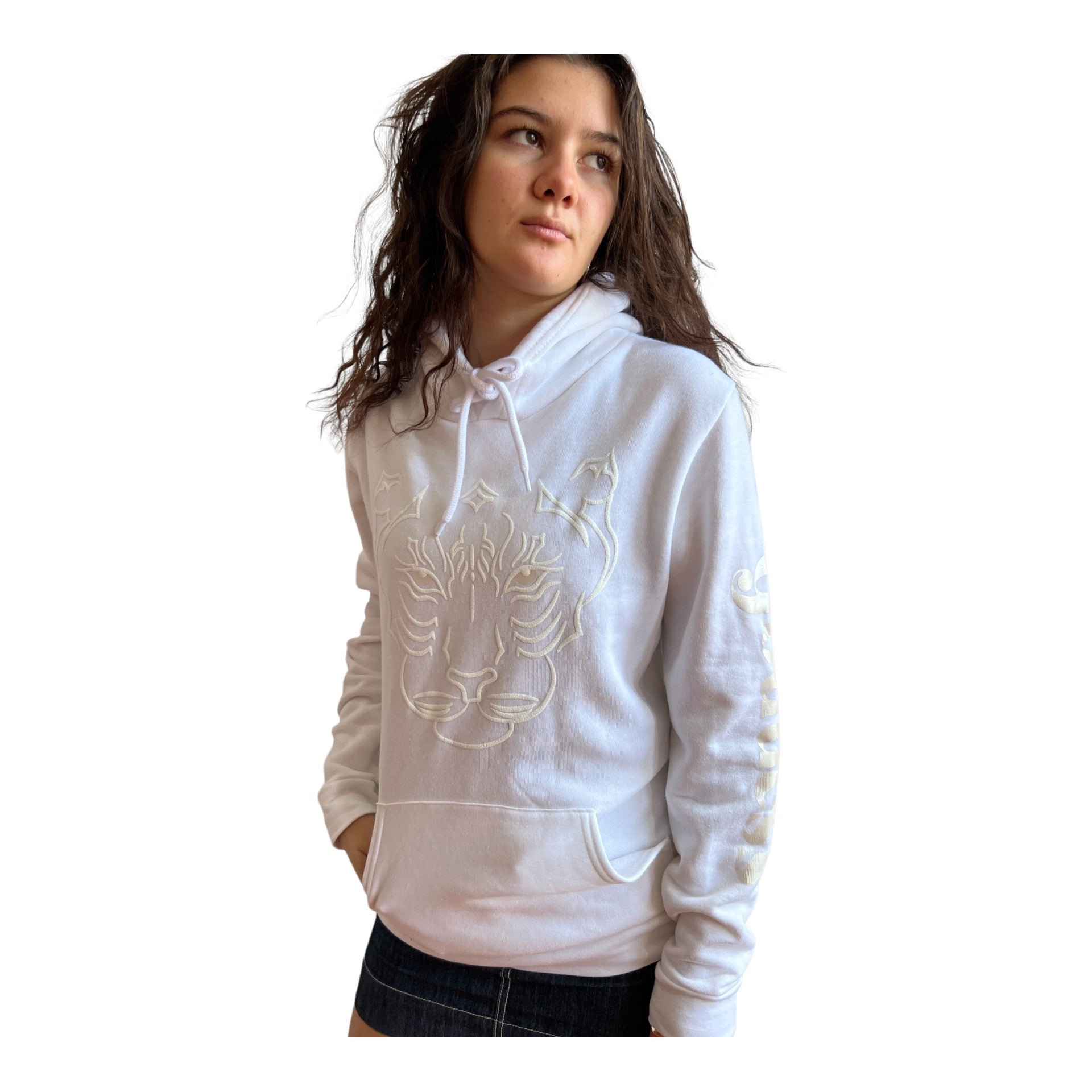 Imperial Tiger Unisex Pullover Hoodie White/White Puff&Pearl