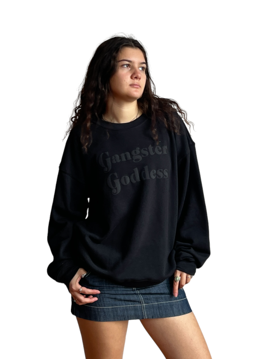 Imperial Tiger Oversized Unisex Crew Sweatshirt-Black/Black Puff