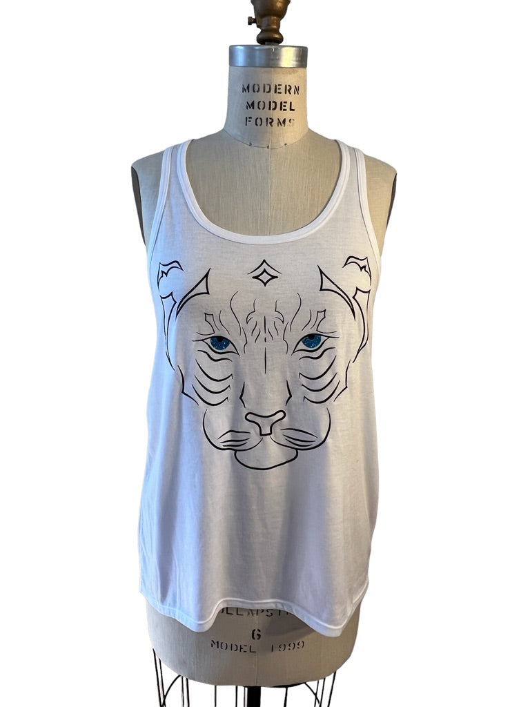 Imperial Tiger Tank Top White/Aqua Glitter