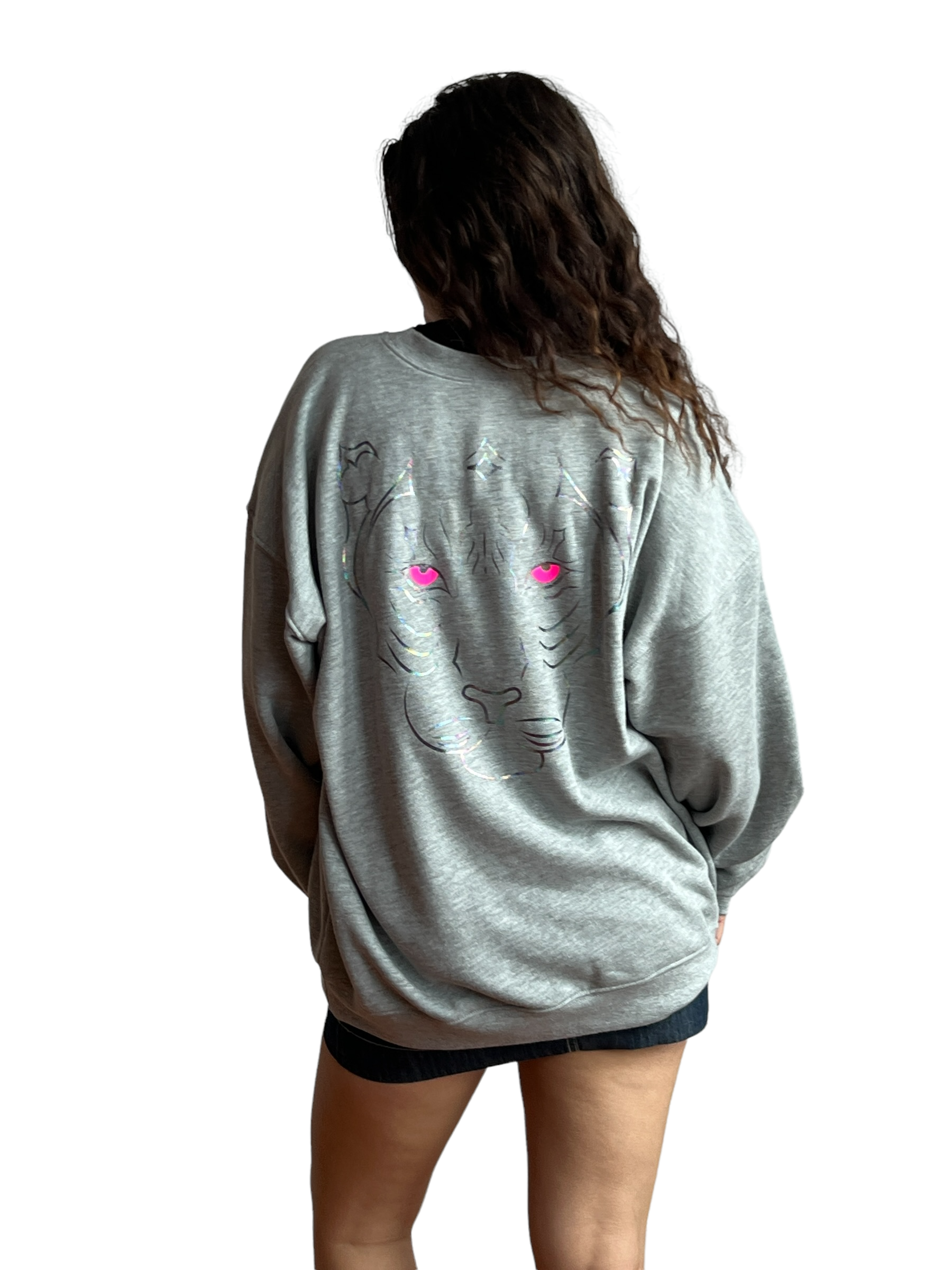 Imperial Tiger Oversized Unisex Crew Sweatshirt-Grey/Oil Spill