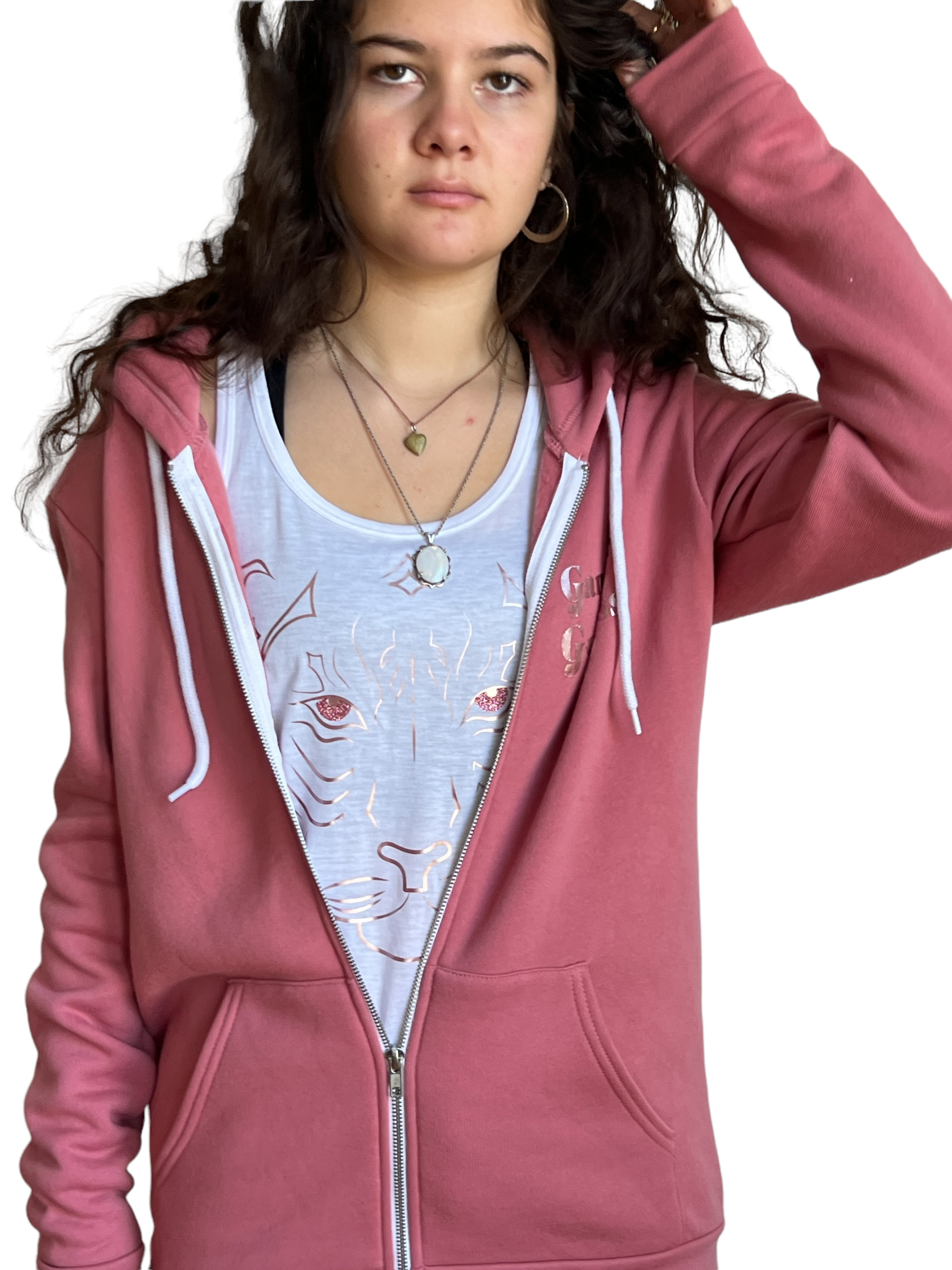 Royal Tiger Unisex Zip Hoodie- Dusty Rose/Rose Gold&Silver Glitter