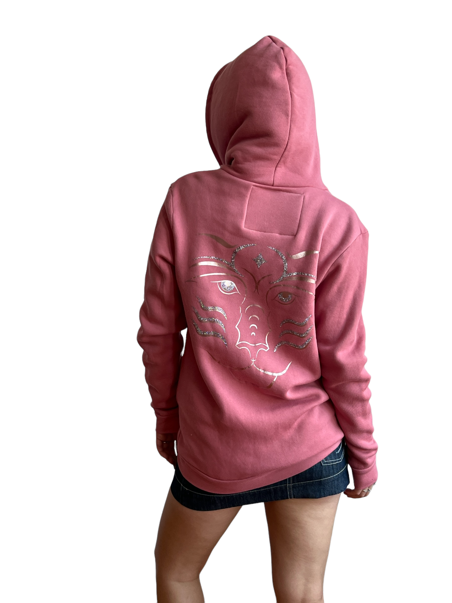 Royal Tiger Unisex Zip Hoodie- Dusty Rose/Rose Gold&Silver Glitter