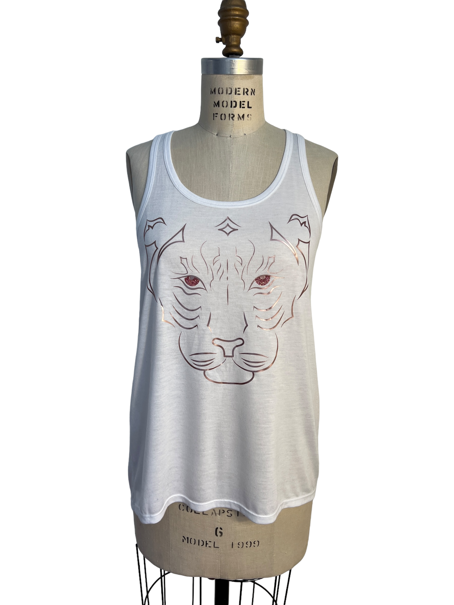 Imperial Tiger Tank Top SSS "Karma is..."-White/Rose Gold Metallic