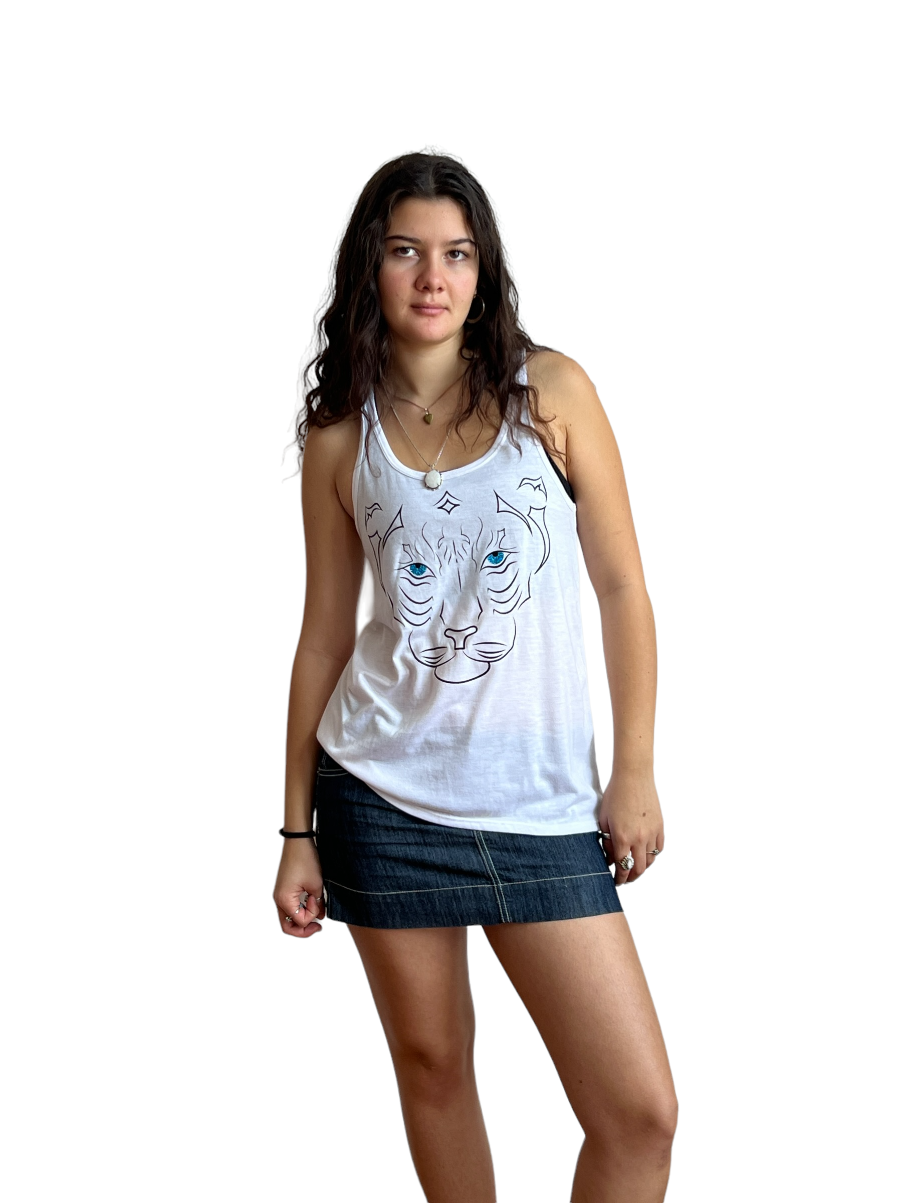 Imperial Tiger Tank Top White/Aqua Glitter