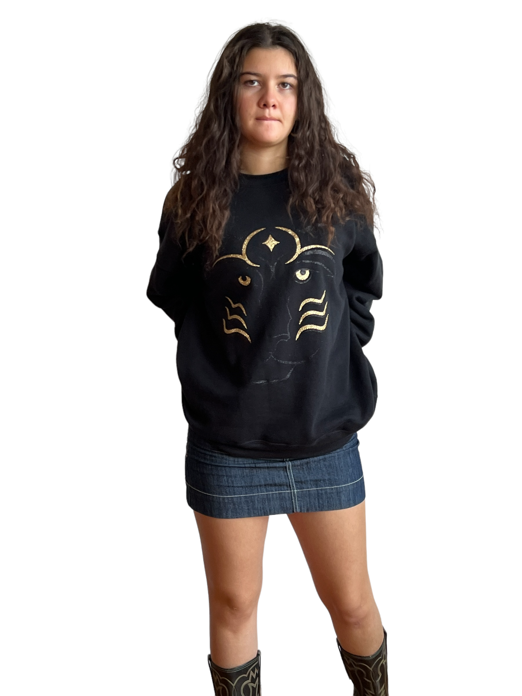 Royal Tiger Oversized Crew Unisex Sweatshirt-Black/Gold Glitter