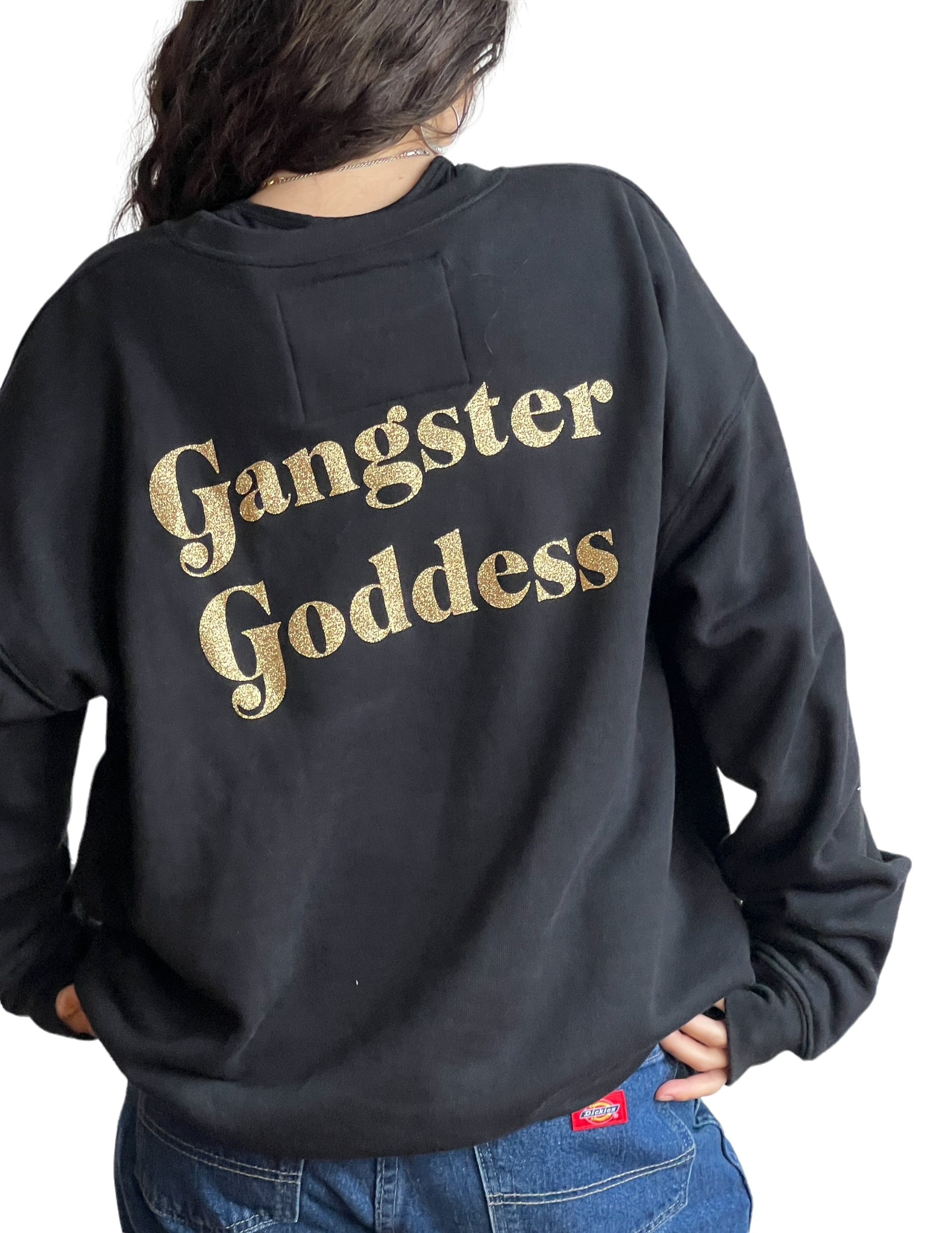 Royal Tiger Oversized Crew Unisex Sweatshirt-Black/Gold Glitter