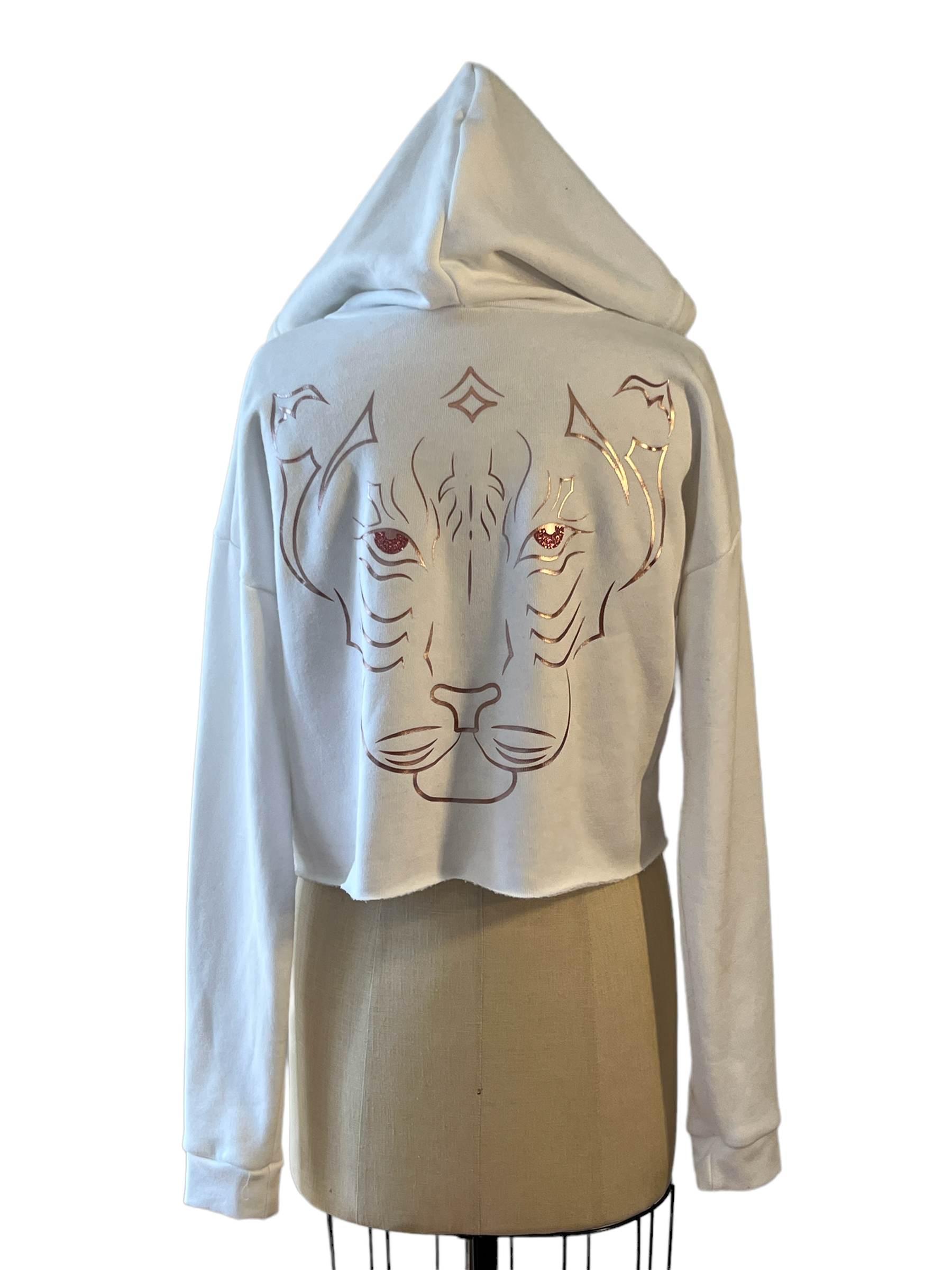 Imperial Tiger Crop Hoodie-White/Rose Gold Metallic