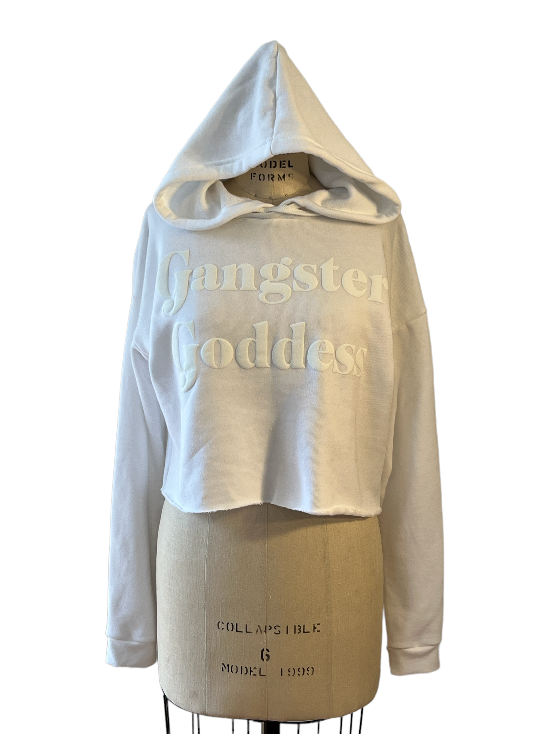 Imperial Tiger Crop Hoodie-White/Rose Gold Metallic