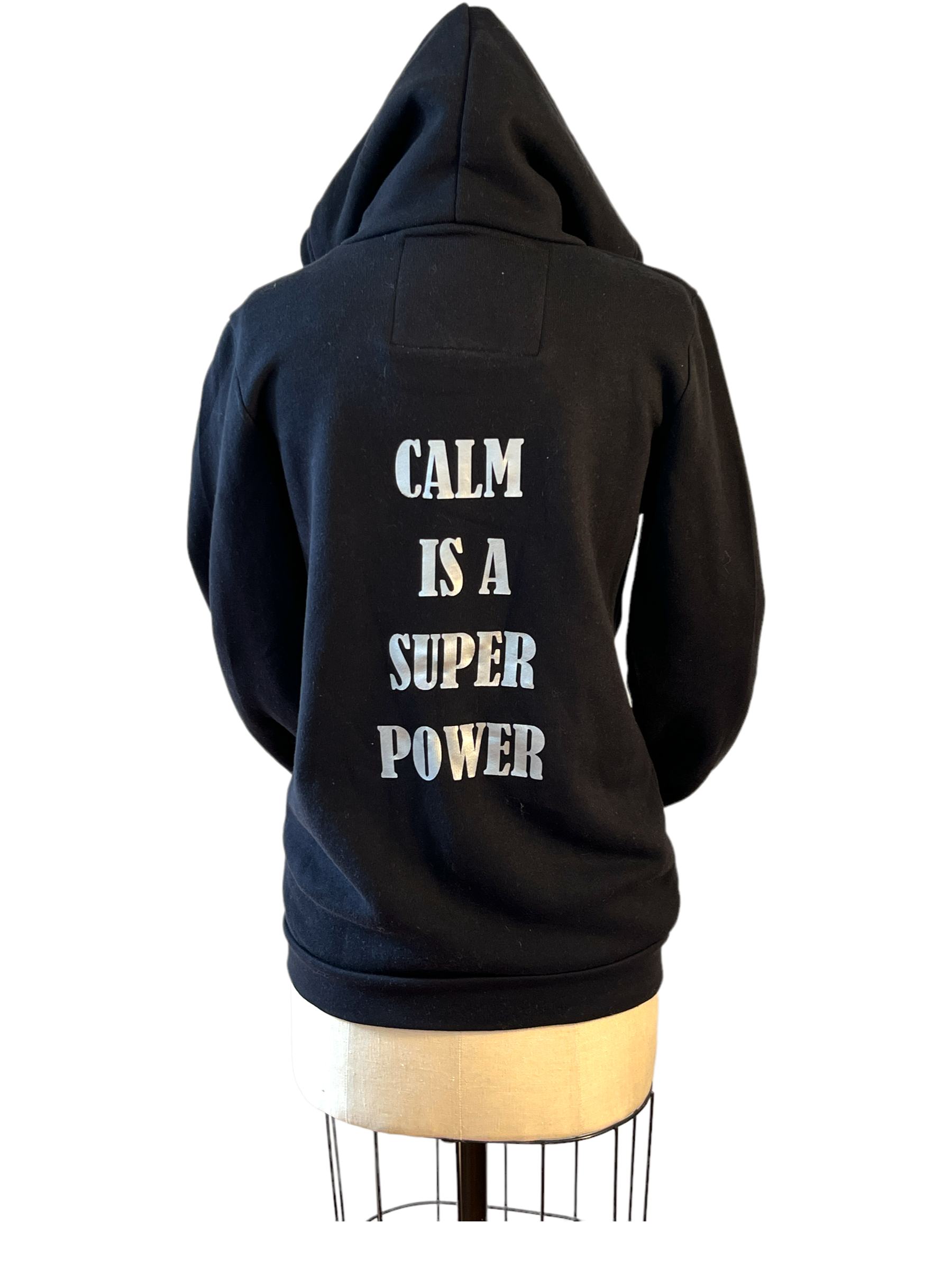 SSS "Calm is your SUPER POWER" Unisex Zip Hoodie-Black/Silver Metallic