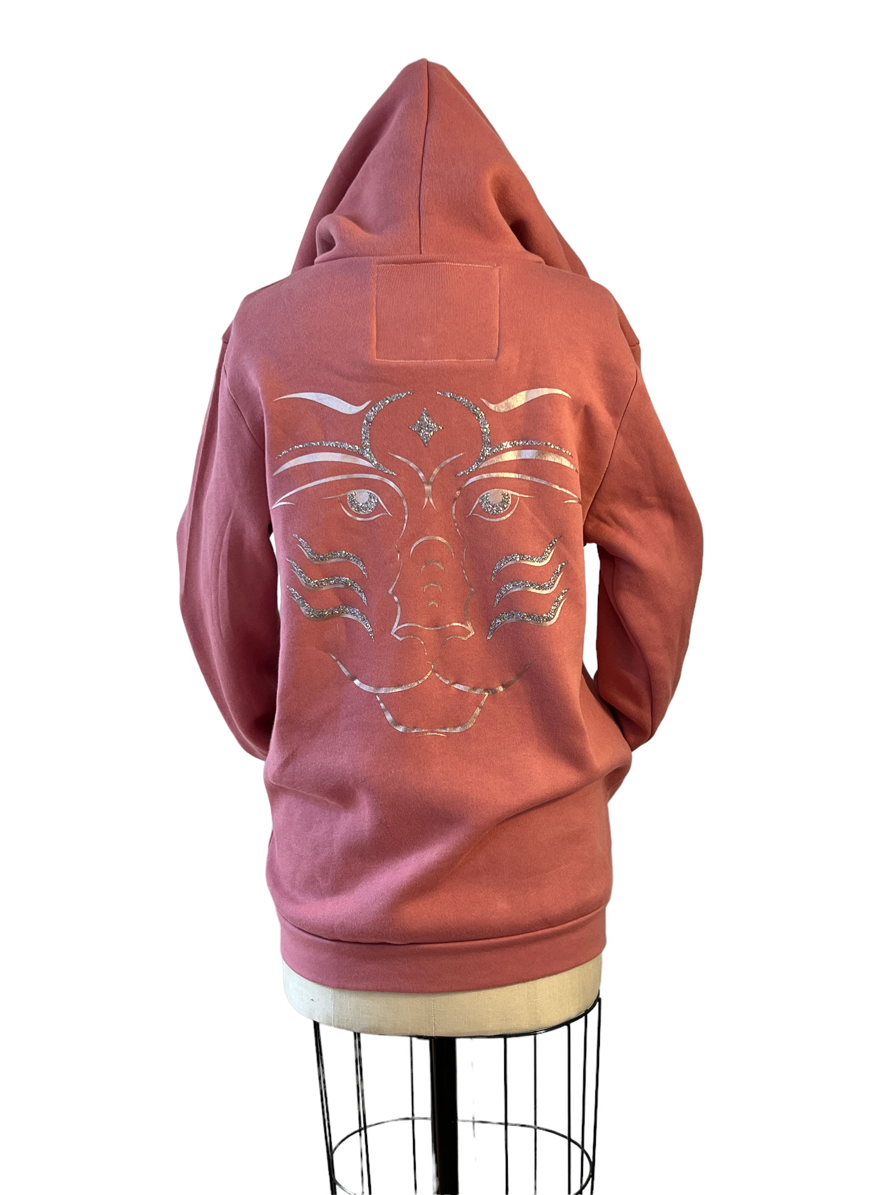 Royal Tiger Unisex Zip Hoodie- Dusty Rose/Rose Gold&Silver Glitter