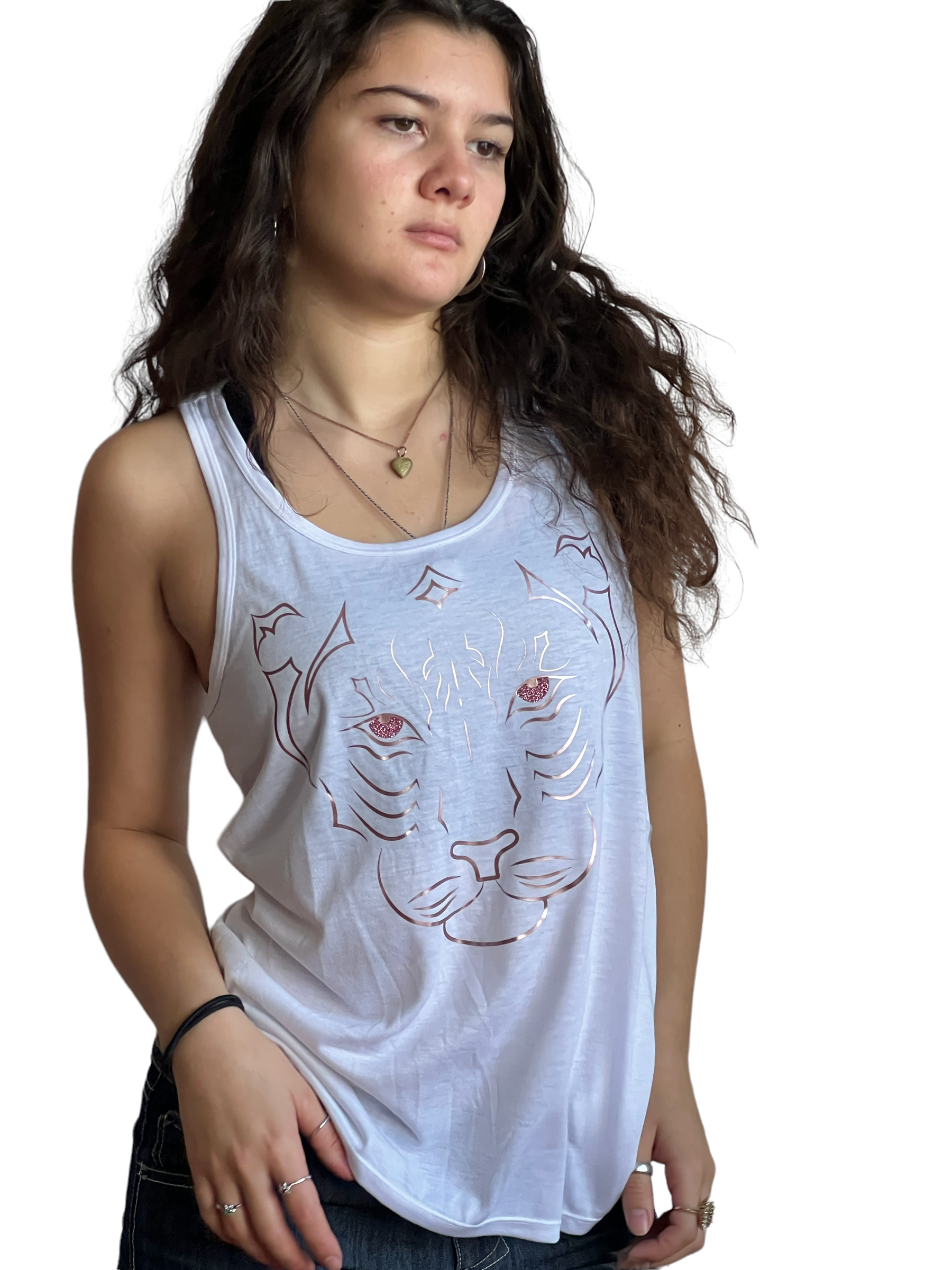 Imperial Tiger Tank Top SSS "Karma is..."-White/Rose Gold Metallic