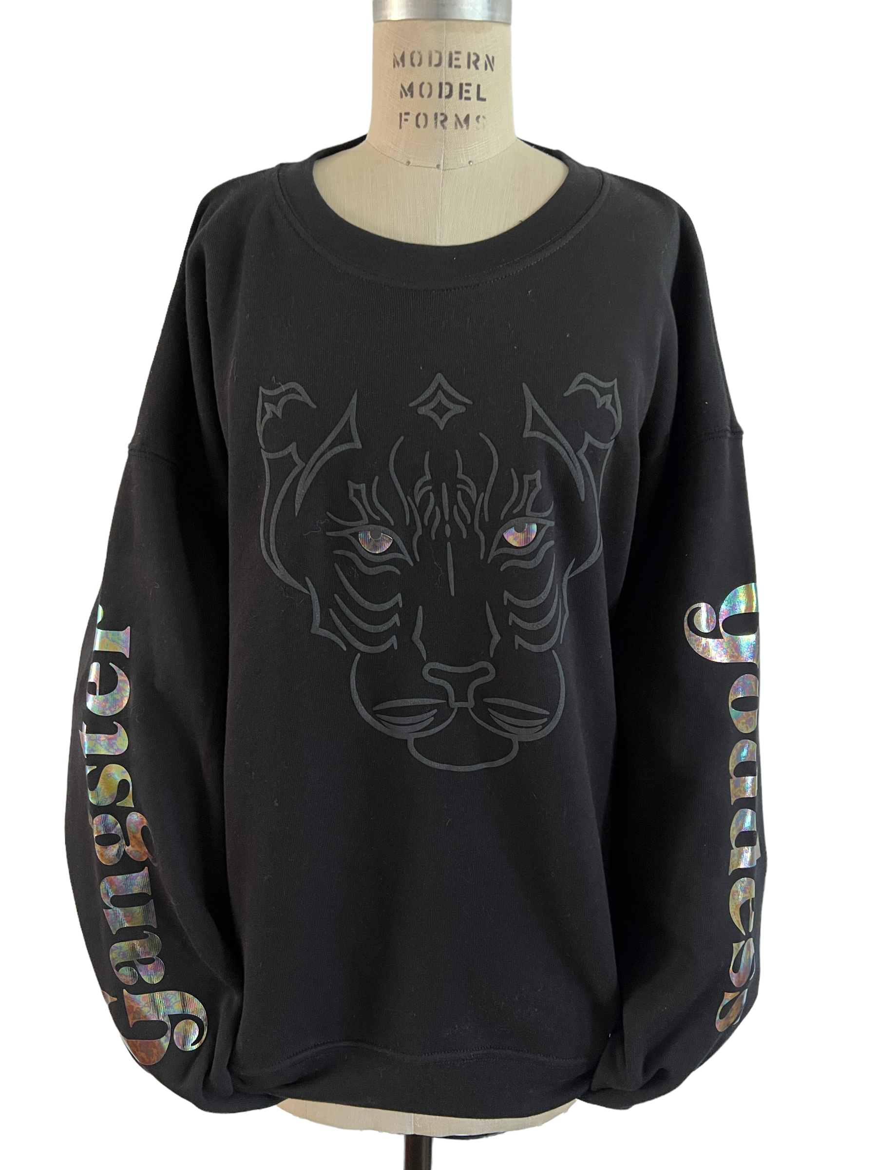 Imperial Tiger Oversized Unisex Crew Sweatshirt- Black/Black Puff oil